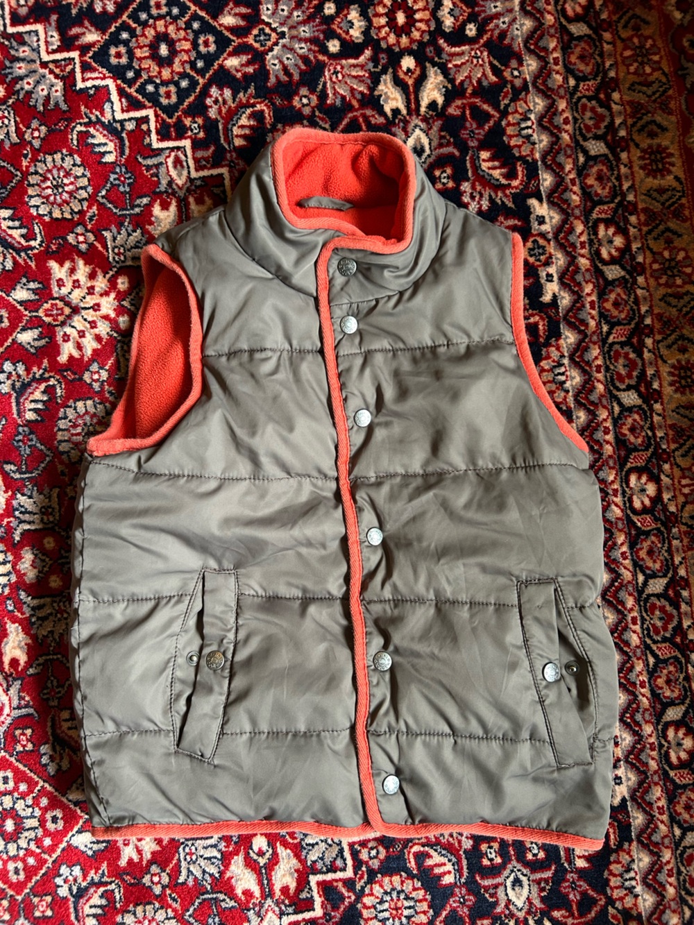 Boden Brown Quilted Vest with Orange Trim